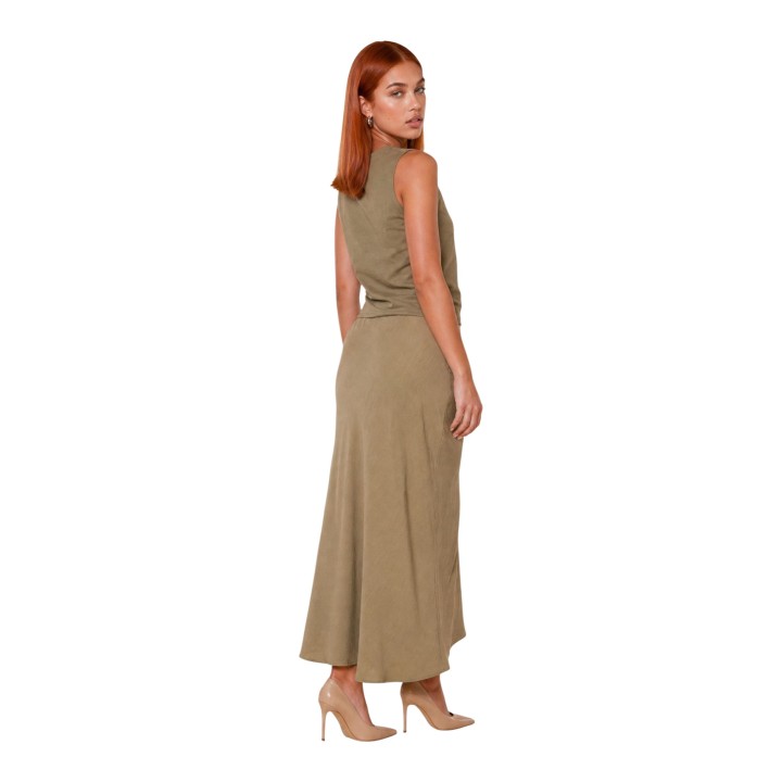 Falda beige de mujer I am en viscosa y nylon vista tres cuartos posterior