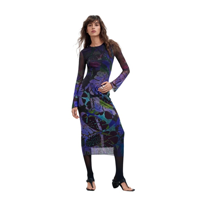 Desigual vestido violeta de mujer 26WWVK01 en vista tres cuartos
