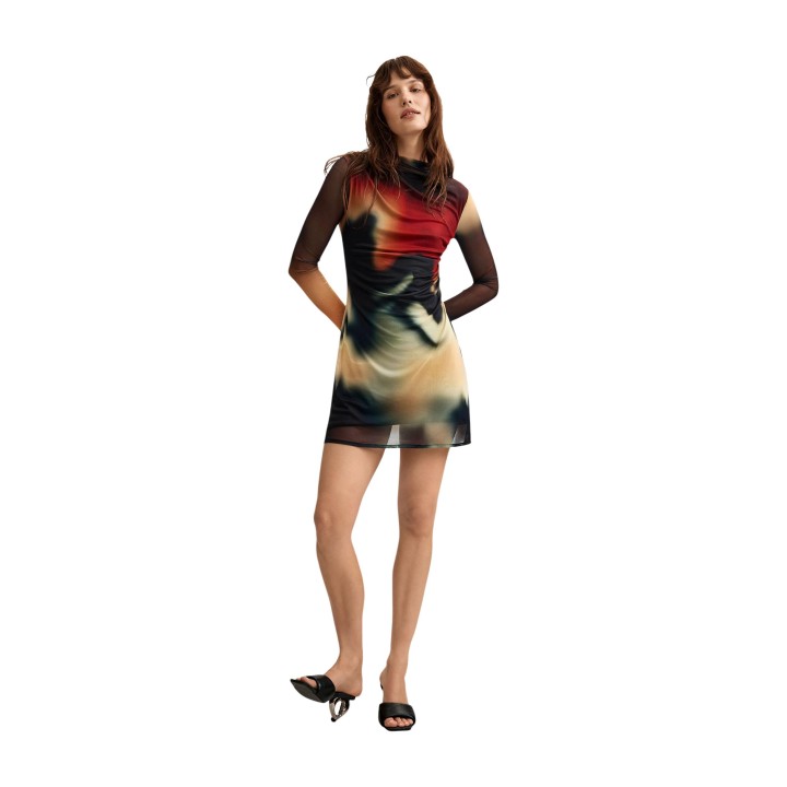 Desigual vestido corto de mujer negro estampado vista frontal