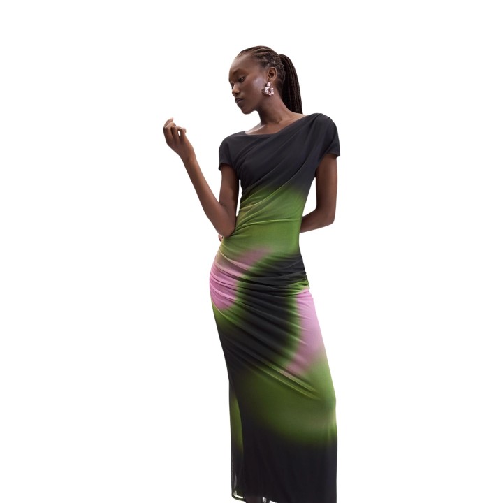 Desigual vestido de mujer verde 26WWVK32 vista de tres cuartos