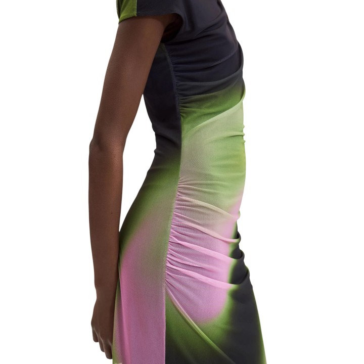 Desigual vestido verde 26WWVK32 detalle de tejido fruncido