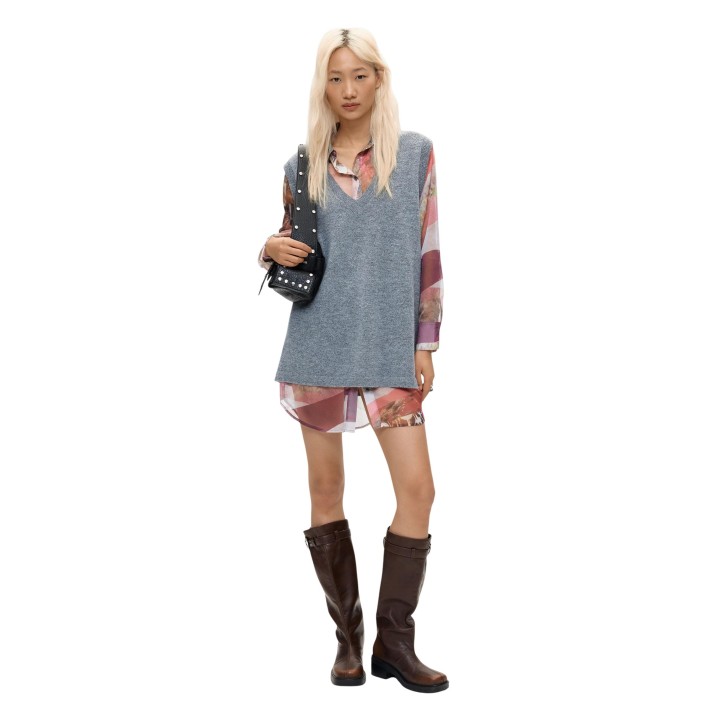 Desigual vestido de mujer gris de punto Nantes 26WWVW27 vista frontal