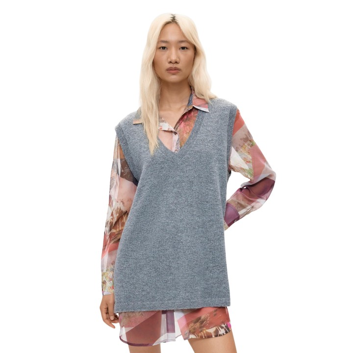 Desigual vestido de mujer gris de punto Nantes 26WWVW27 vista frontal detalle