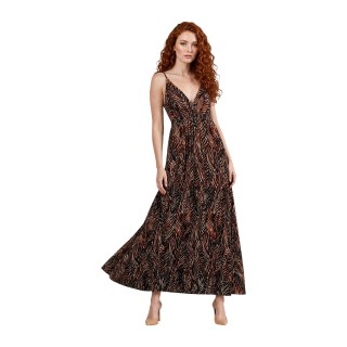 I am vestido largo de mujer marrón de viscosa 26231 vista frontal