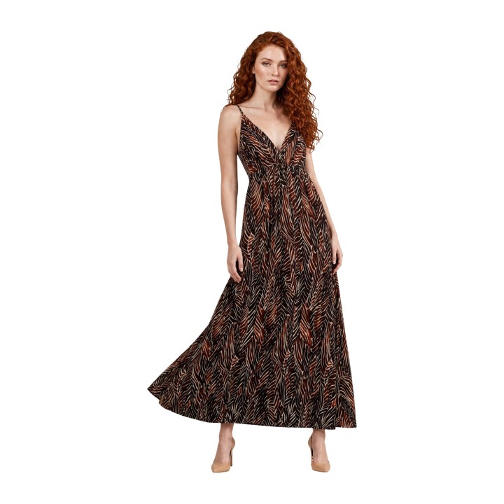 I am vestido largo de mujer marrón de viscosa 26231 vista frontal