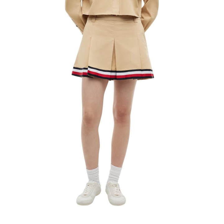 Falda beige de mujer Tommy Hilfiger Jeans TJW RWB Tape Mini Sk vista frontal