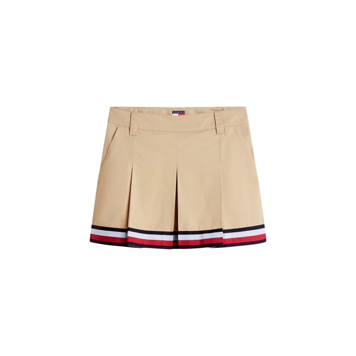 Falda beige de mujer Tommy Hilfiger Jeans TJW RWB Tape Mini Sk vista frontal
