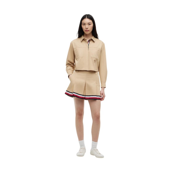Falda beige de mujer Tommy Hilfiger Jeans TJW RWB Tape Mini Sk vista frontal
