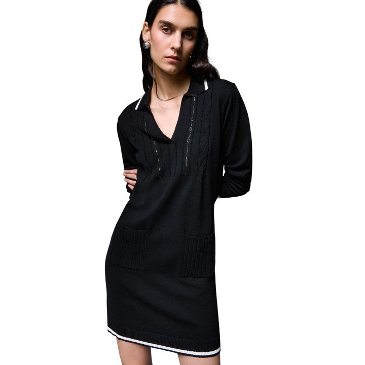 Liu-Jo vestido de mujer negro y blanco TF6271 MS63L vista tres cuartos
