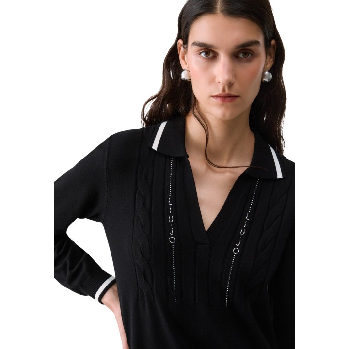 Detalle del vestido Liu-Jo de mujer negro y blanco TF6271 MS63L