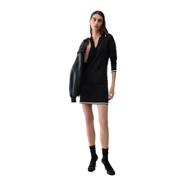 Liu-Jo vestido de mujer negro y blanco TF6271 MS63L vista tres cuartos