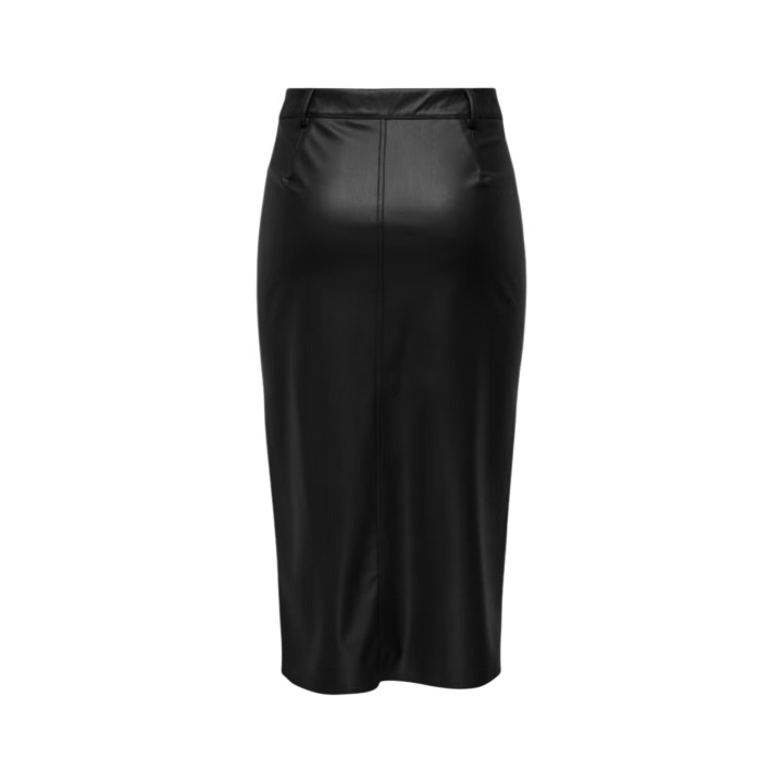 Only falda midi de mujer negra de cuero sintético vista posterior
