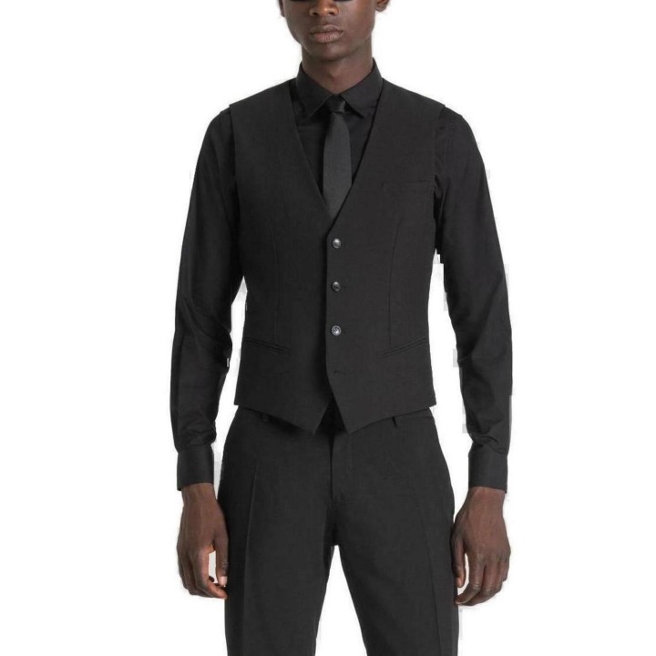 Chaleco negro de hombre Antony Morato MMVS00009-FA600255 vista frontal puesto