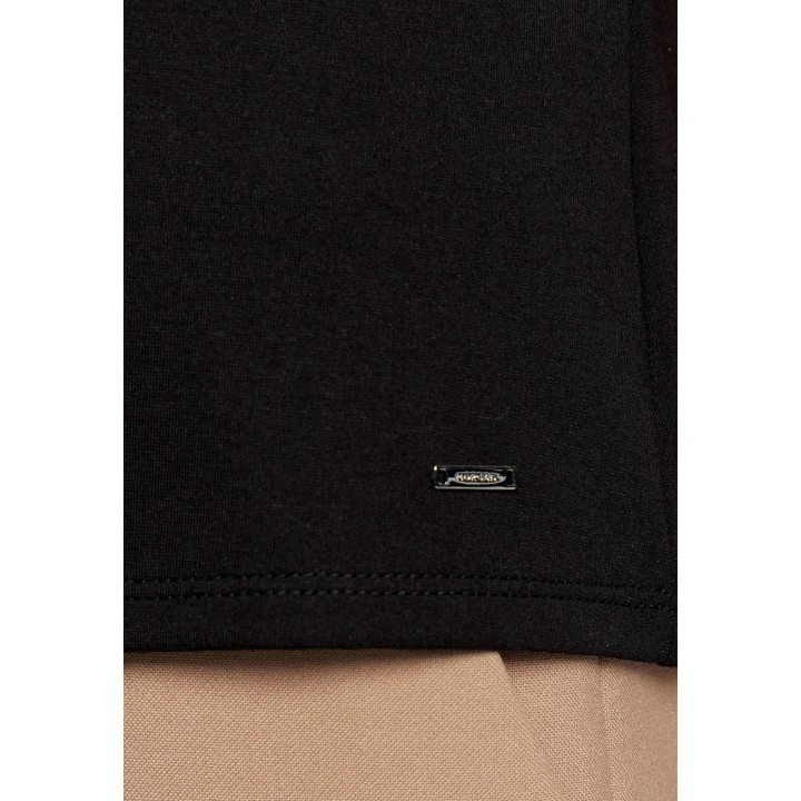 Morgan De Toi blusa negra 222-DEMANE detalle del tejido y logotipo
