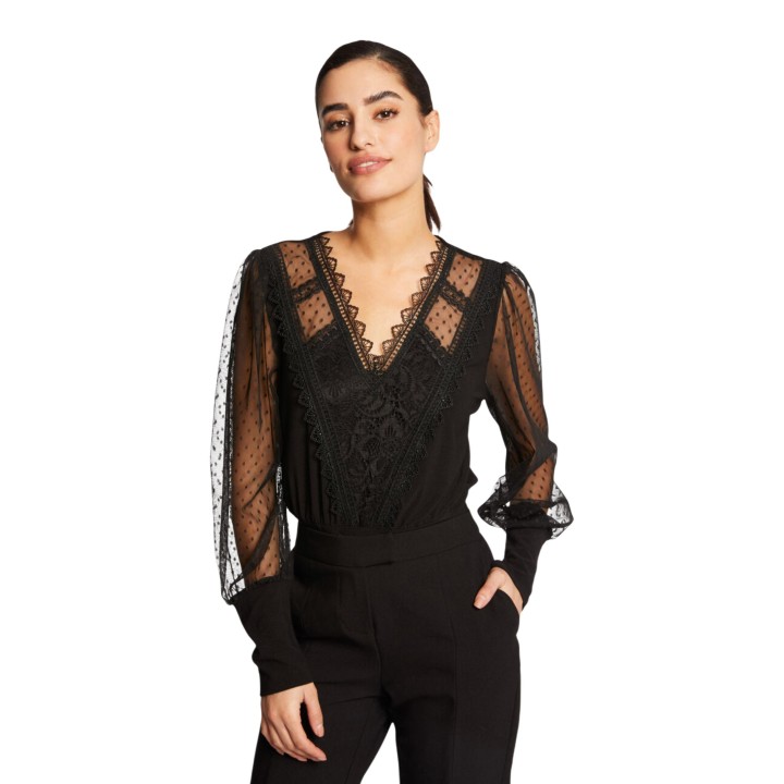 Morgan De Toi blusa de mujer negra 221-TAGADA vista frontal de detalle