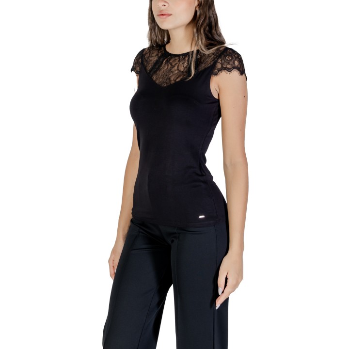 Morgan De Toi blusa negra de mujer con encaje vista de tres cuartos