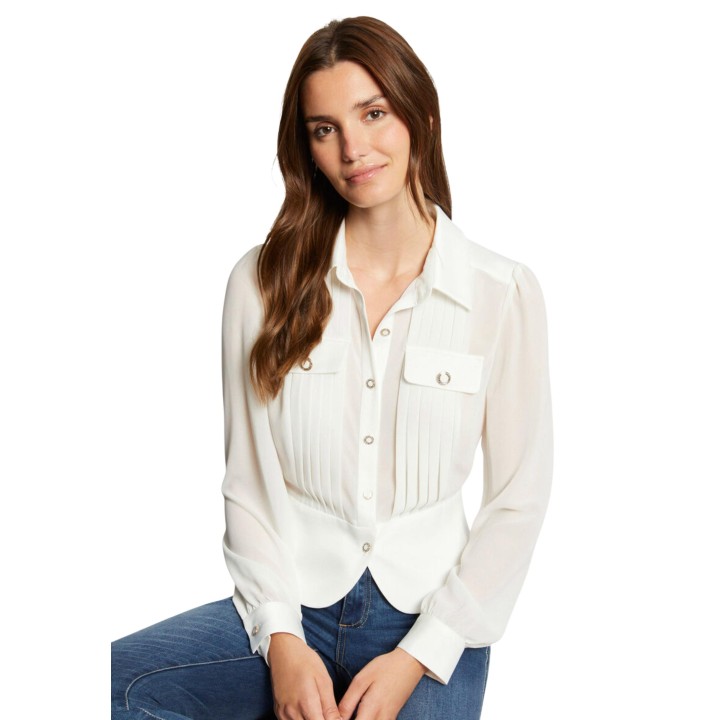 Detalle frontal de blusa blanca de mujer Morgan De Toi 232-CLOCLO