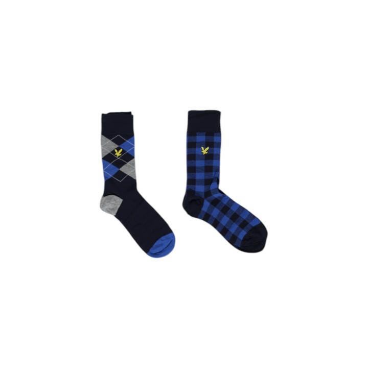 Lyle & Scott calcetines de hombre azul marino azul y gris vista tres cuartos