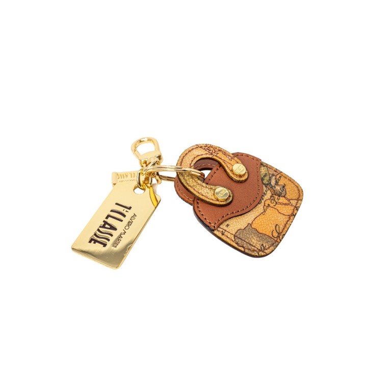 Alviero Martini Prima Classe llavero de mujer beige en cuero con mini bolso vista frontal