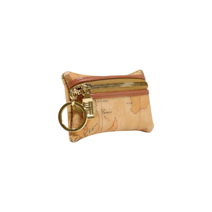 Alviero Martini Prima Classe llavero de mujer beige con estampado de mapa vista tres cuartos