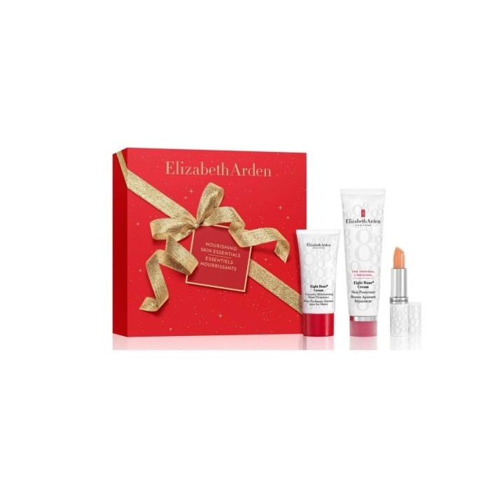 Set regalo de cuidado facial Elizabeth Arden para mujer con estuche rojo y bálsamo labial vista frontal