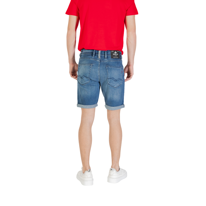 Replay pantalón corto de hombre en denim azul vista posterior
