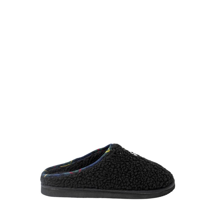 Ralph Lauren zapatilla de casa de mujer Charlotte Scuff Bear negra de tejido vista lateral