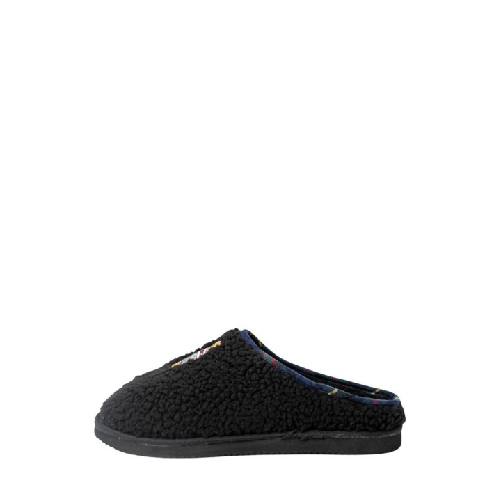 Ralph Lauren zapatilla de casa de mujer Charlotte Scuff Bear negra de tejido vista lateral