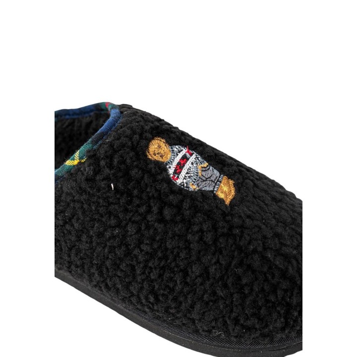 Ralph Lauren zapatilla de casa de mujer Charlotte Scuff Bear negra de tejido vista detalle