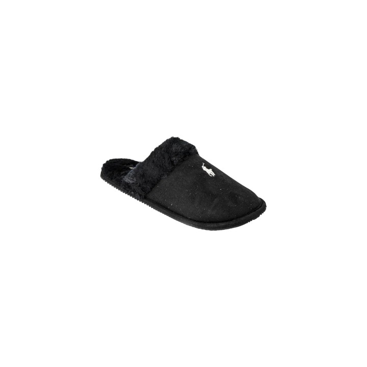 Ralph Lauren zapatilla de casa de mujer Black Summit Scuff negra vista tres cuartos