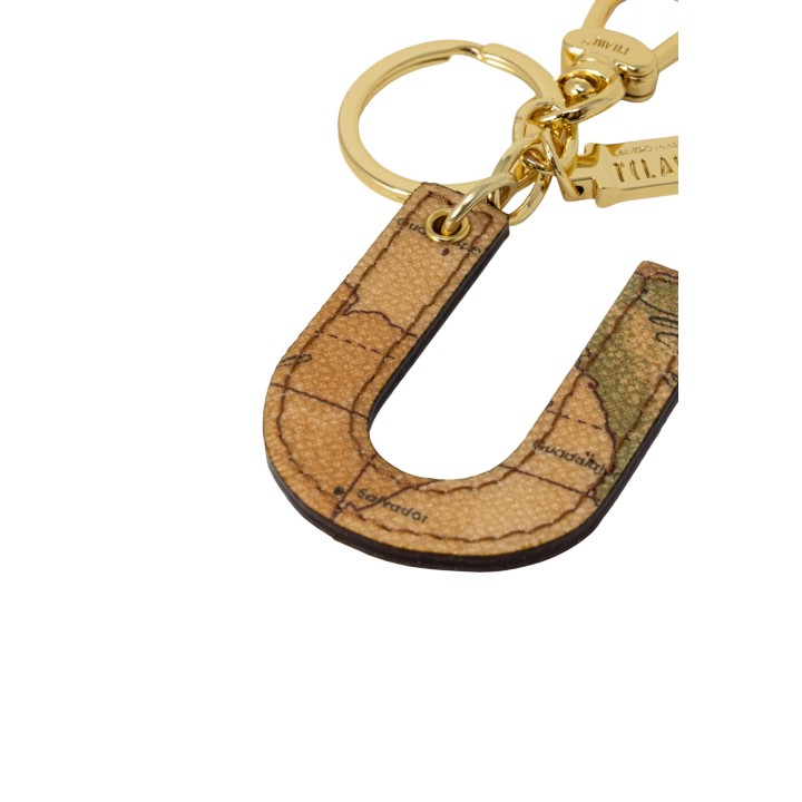 Detalle frontal del llavero de mujer Alviero Martini Prima Classe Letter U beige de piel