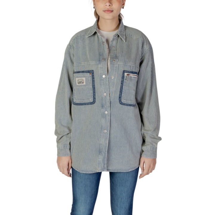 Replay camisa de mujer azul a rayas vista frontal