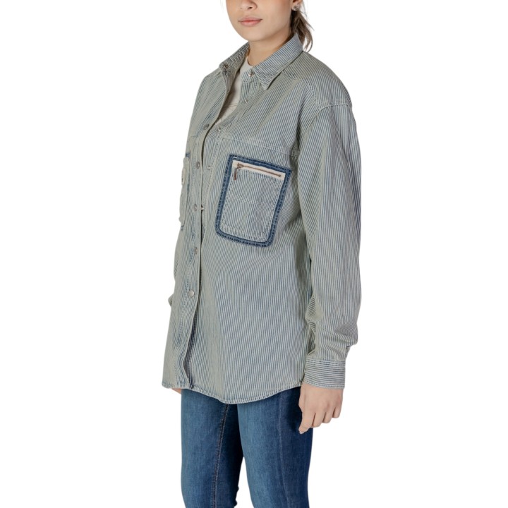 Replay camisa de mujer azul a rayas vista lateral