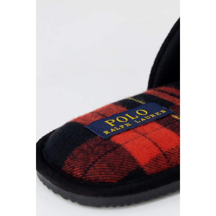Ralph Lauren Klarence RF103823 zapatilla de casa para hombre negra detalle del forro de cuadros