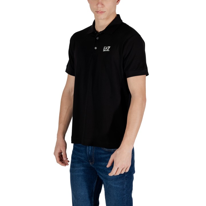 Polo EA7 para hombre negro 8NPF14 PJVQZ en vista de tres cuartos