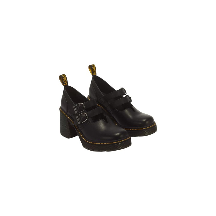 Dr. Martens Eviee Sendal para mujer en negro de cuero vista tres cuartos