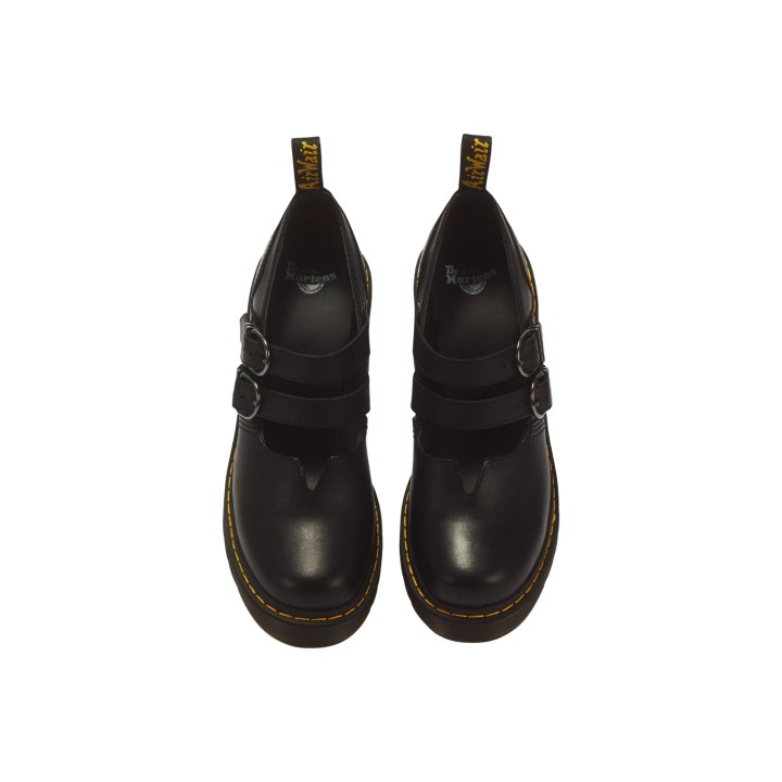 Dr. Martens Eviee Sendal para mujer en negro de cuero detalle superior