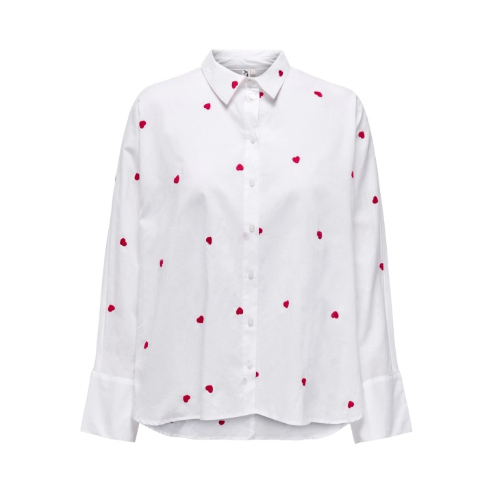 Only camisa de mujer blanca con corazones bordados vista frontal