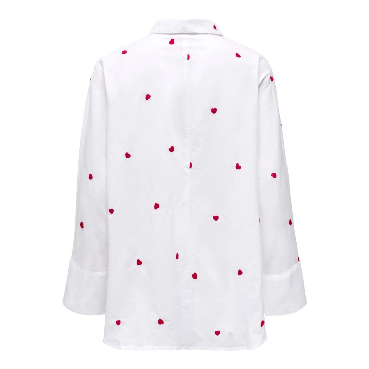 Only camisa de mujer blanca con corazones bordados vista posterior