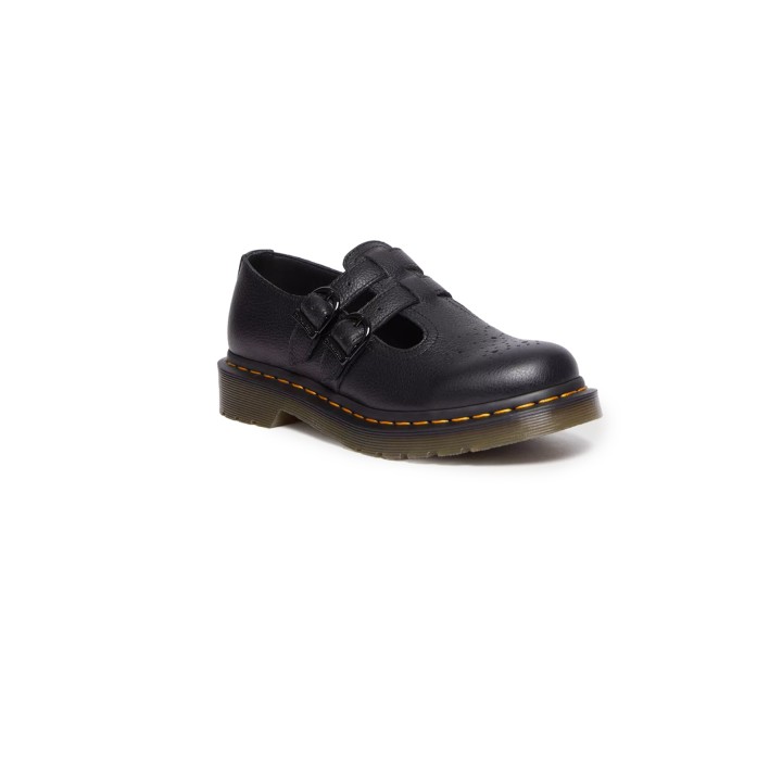 Dr. Martens 8065 Mary Jane Virginia para mujer negras de piel vista tres cuartos