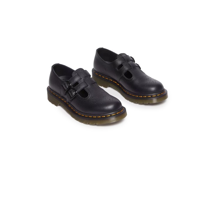 Dr. Martens 8065 Mary Jane Virginia para mujer negras de piel vista tres cuartos