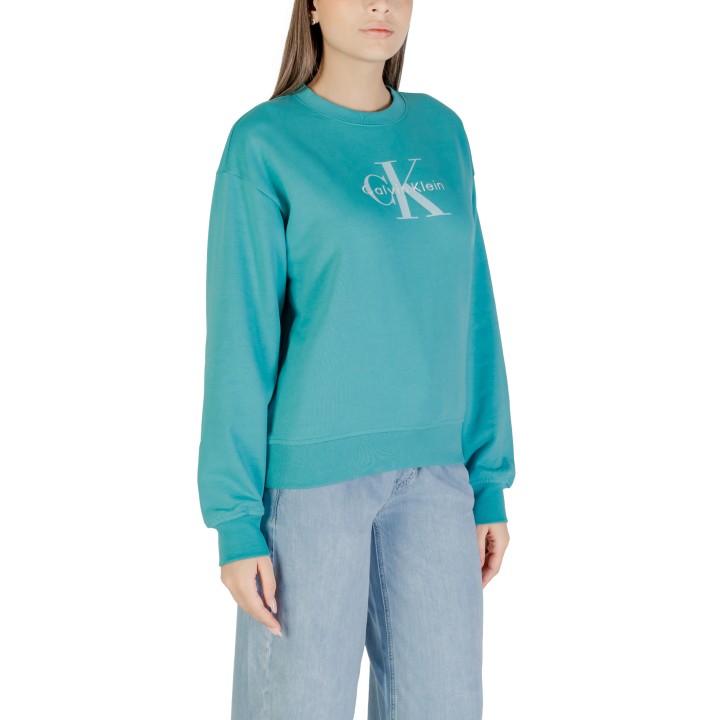 Sudadera Calvin Klein Jeans de mujer azul celeste con logo vista de tres cuartos