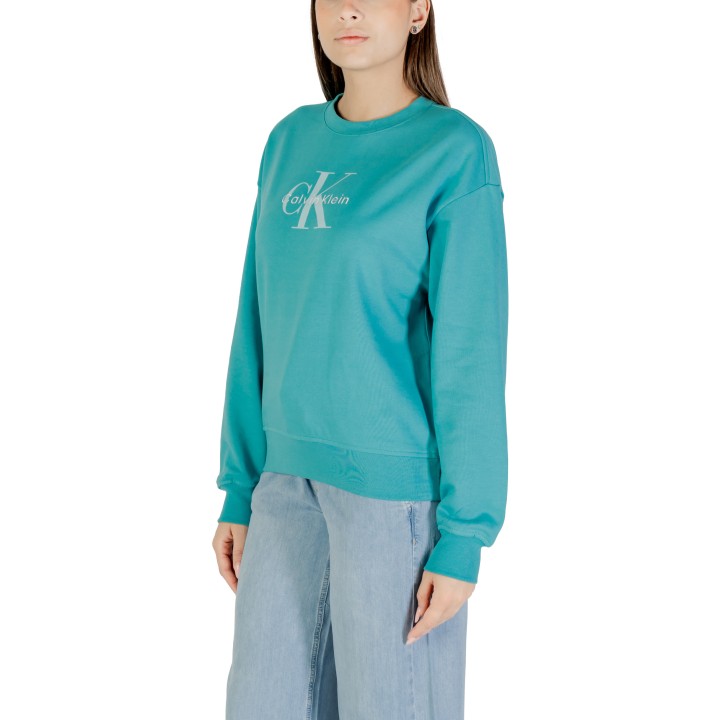 Sudadera Calvin Klein Jeans de mujer azul celeste con logo vista de tres cuartos