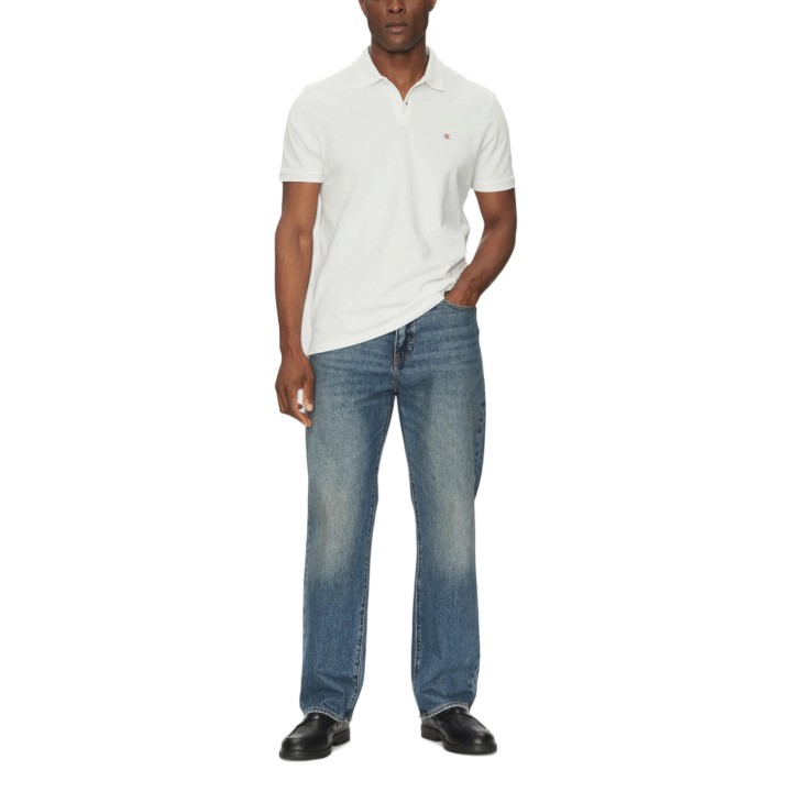 Polo de hombre Calvin Klein Jeans blanco de piqué vista tres cuartos referencia LV040EM269
