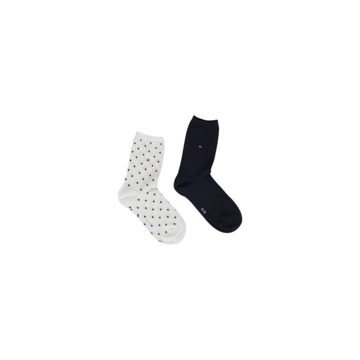 Tommy Hilfiger calcetines de mujer blancos con lunares y azul marino pack de 2 vista tres cuartos