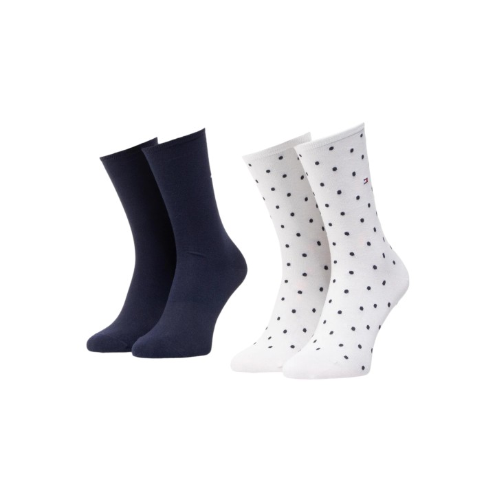 Tommy Hilfiger calcetines de mujer blancos con lunares y azul marino pack de 2 vista frontal
