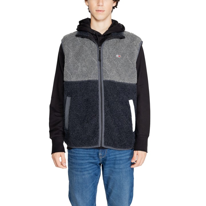 Chaleco Tommy Hilfiger Jeans para hombre de borreguito negro y gris vista frontal
