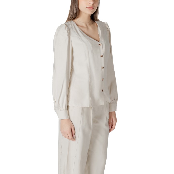 Blusa de mujer Vila Clothes Vimulli crema 14103853 vista de tres cuartos