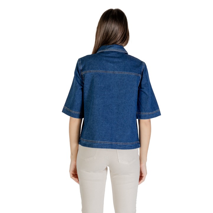 Only camisa de mujer en denim azul oscuro referencia 15347084 vista posterior