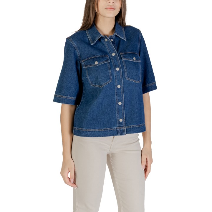 Only camisa de mujer en denim azul oscuro referencia 15347084 vista frontal